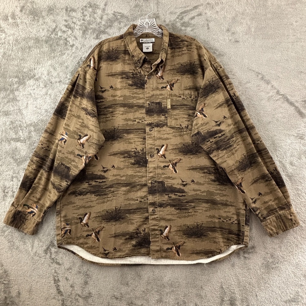 Columbia River Lodge Duck Marshland Shirt‎ XL Brown Canvas Long Sleeve Button